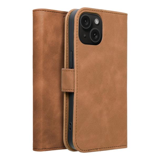 Etui z klapką na iPhone 15 Tender Book brązowe