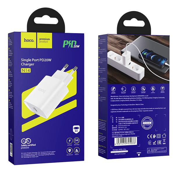 Ładowarka sieciowa do telefonu Hoco USB C PD 20W N14 biała