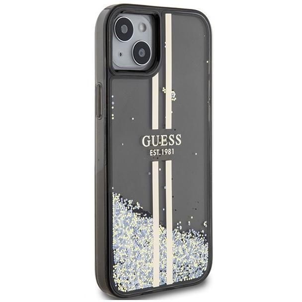 GUESS futerał do IPHONE 15 GUHCP15SLFCSEGK (Liquid Glitter Gold Stripes) czarny