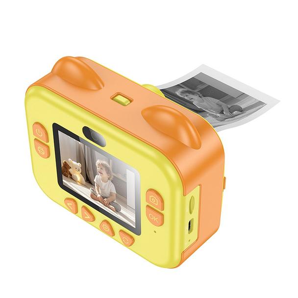 Aparat cyfrowy dla dzieci z drukarką i funkcją selfie Hoco 2,4" DV204 żółty