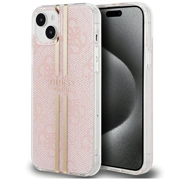 GUESS futerał do IPHONE 15 GUHCP15SH4PSEGP (4G Gold Stripe) różowy