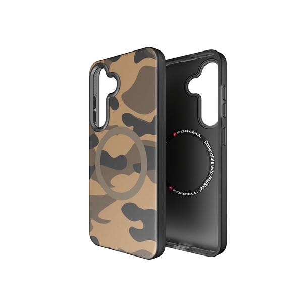 Etui na Samsung S25 Forcell F-Protect Levels Dual Layer 4D technology zgodne z MagSafe Military Drop-Test desert camo
