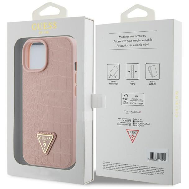 GUESS futerał do IPHONE 13 / 14 / 15 GUHCP15SPCRTHCP (Croco Triangle Metal Logo) różowy