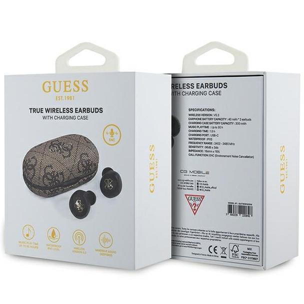 GUESS słuchawki bezprzewodowe bluetooth TWS ENC + stacja dokująca GUTWSP4EGW (4G Metal) brązowe