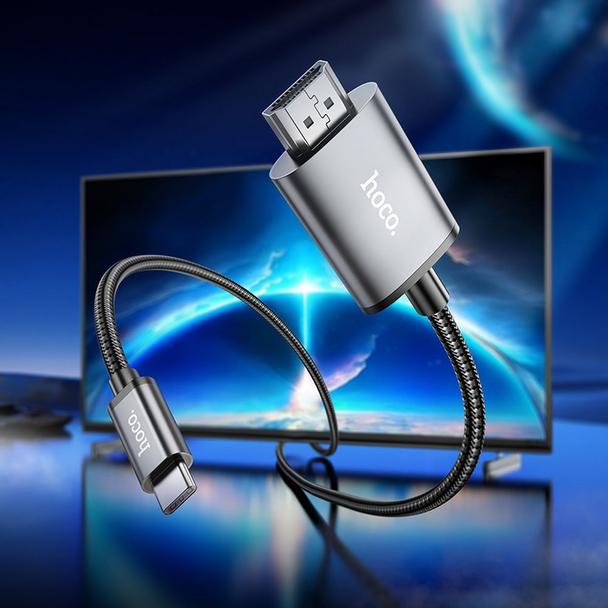 Kabel USB C do HDMI Hoco 4K 30Hz 2 m UA27 stalowy szary
