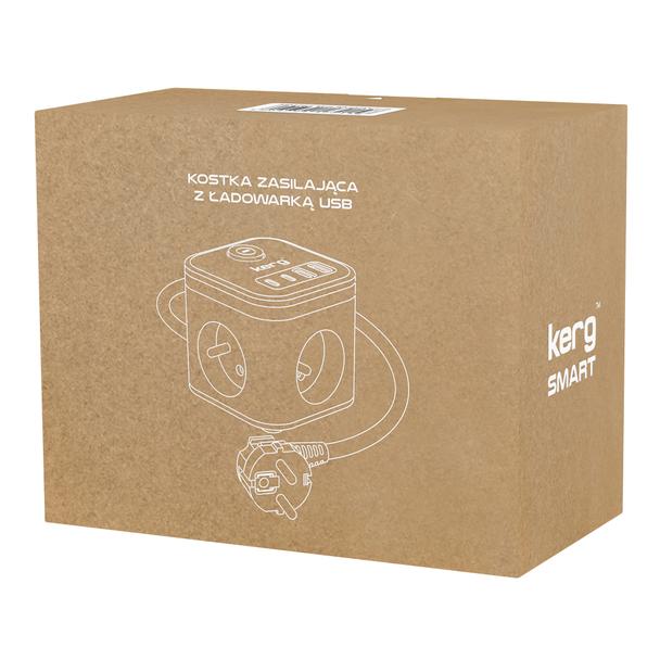 KERG Kostka zasilająca 3-gniazdowa + ładowarka USB-A+USB-C 1,5m 3×1,5mm2 H05VV-F 16A/250V~ Smart biała