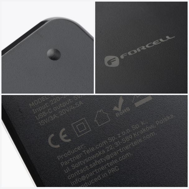 Uniwersalny zasilacz do laptopa 65W Forcell F-Energy USB C + 6 końcówek E856 czarny