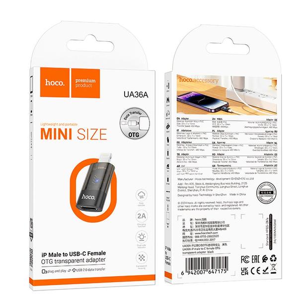 Adapter OTG Lightning do USB C Hoco UA36A transparentny czarny
