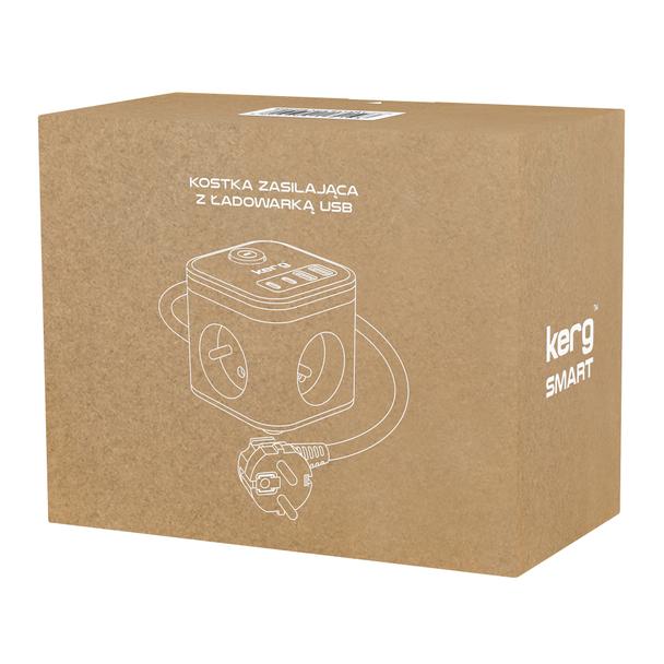 KERG Kostka zasilająca 3-gniazdowa + szybka ładowarka USB-A+USB-C 1,5m 3×1,5mm2 H05VV-F 16A/250V~ Smart czarna