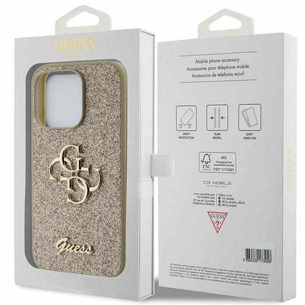 GUESS futerał do IPHONE 15 Pro Max GUHCP15XHG4SGD (Fixed Glitter Big 4G) złoty