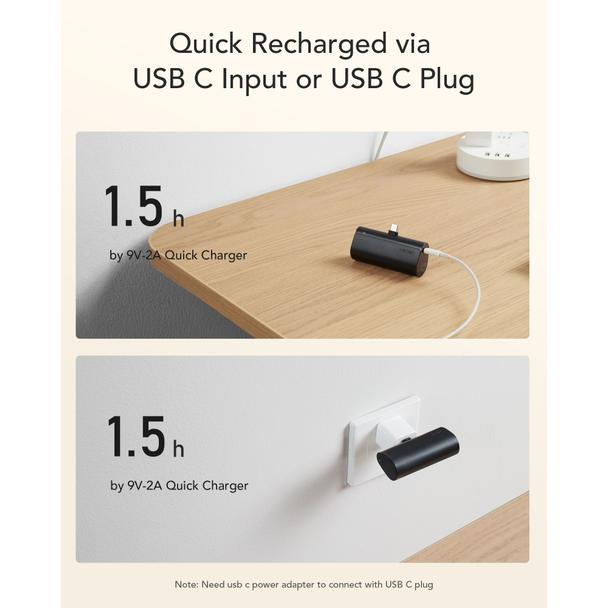 Powerbank Veger PlugOn (W0556/V0556) PD QC3.0 3A 20W 5000 mAh z wbudowanym złączem Typ C czarny
