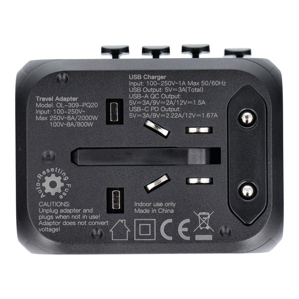 Ładowarka podróżna / adapter OL-309-PQ20 CAŁY ŚWIAT czarna