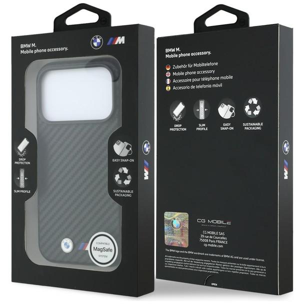 BMW futerał do IPHONE 18 Pro/17 Pro kompatybilny z MagSafe (Carbon Metal Logo) czarny
