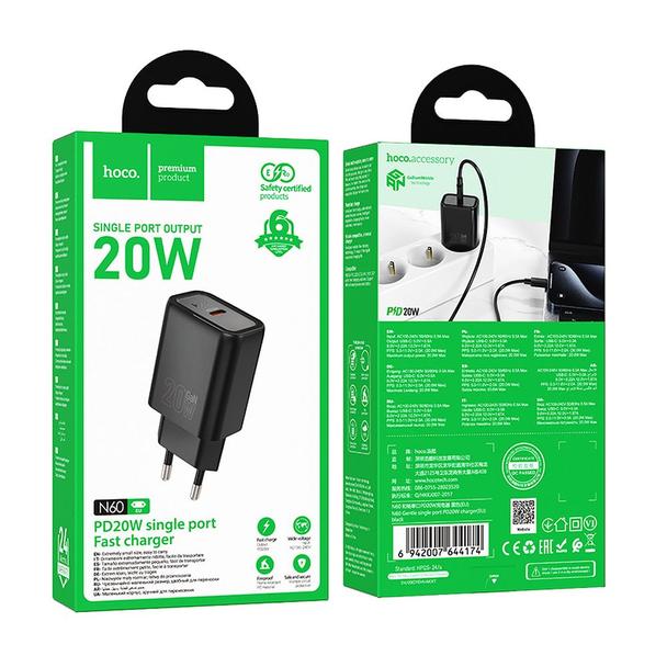 Ładowarka sieciowa do telefonu Hoco USB C QC PD 20W N60 czarna