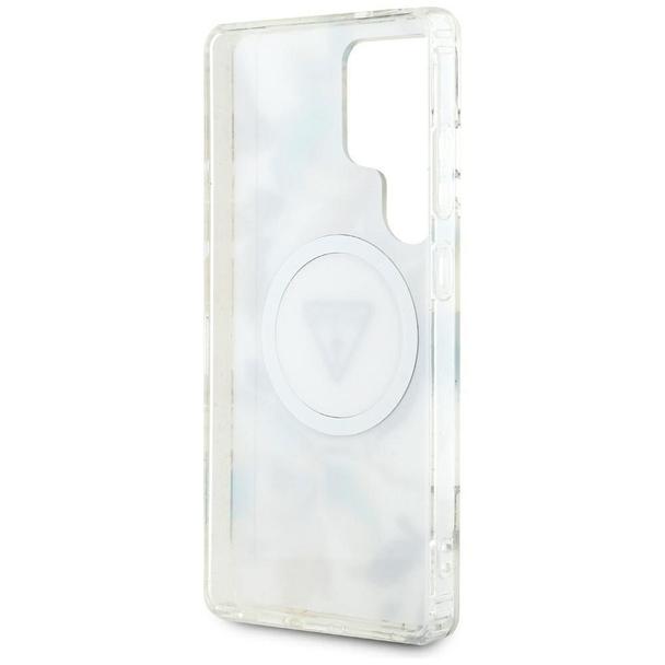 GUESS futerał do SAMSUNG S25 Ultra GUHMS25LHFLPEDH (Magnetic IML Metal Glitter Flowers Triangle) biały