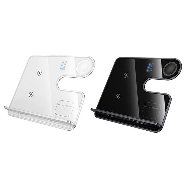 Ładowarka indukcyjna Hoco 3w1 15W zgodna z MagSafe i Apple Watch 15W CQ19 srebrna