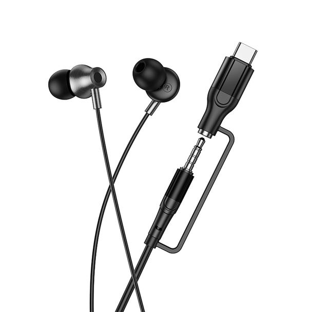 Słuchawki przewodowe douszne z mikrofonem Jack 3,5 mm/USB C Hoco M119A czarne