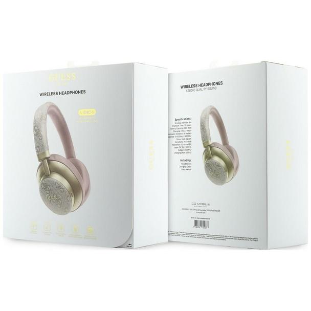 Słuchawki bezprzewodowe nauszne Guess ENC 4G Gold Script Metal różowe