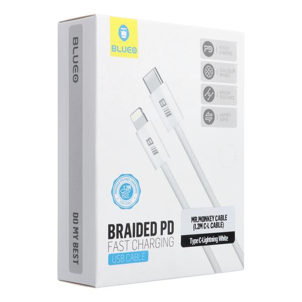 BLUEO kabel Typ C do Lightning QC4.0 60MB/S PD60W 1,2 m biały