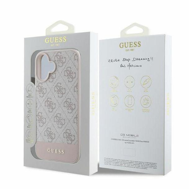GUESS futerał do IPHONE 16 GUHCP16SG4GLPI (4G PU Bottom Stripe) różowy