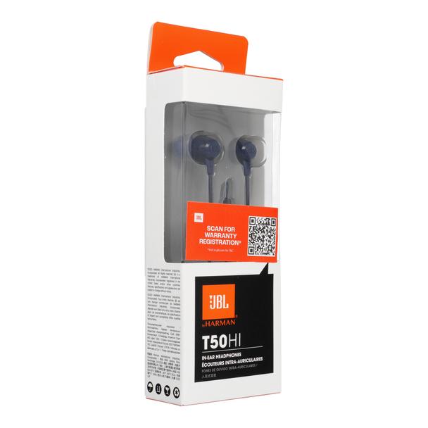 Słuchawki przewodowe douszne Jack 3,5 mm z mikrofonem JBL T50HI 360 niebieskie