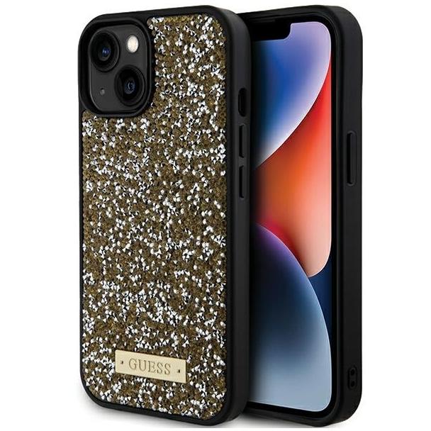 GUESS futerał do IPHONE 13 / 14 / 15 GUHCP15SPFGSBSD (Rhinestone Metal Logo) żółty