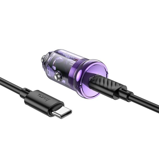 Ładowarka samochodowa Hoco USB C + kabel USB C do USB C QC3.0 PD 30W Z53 fioletowa