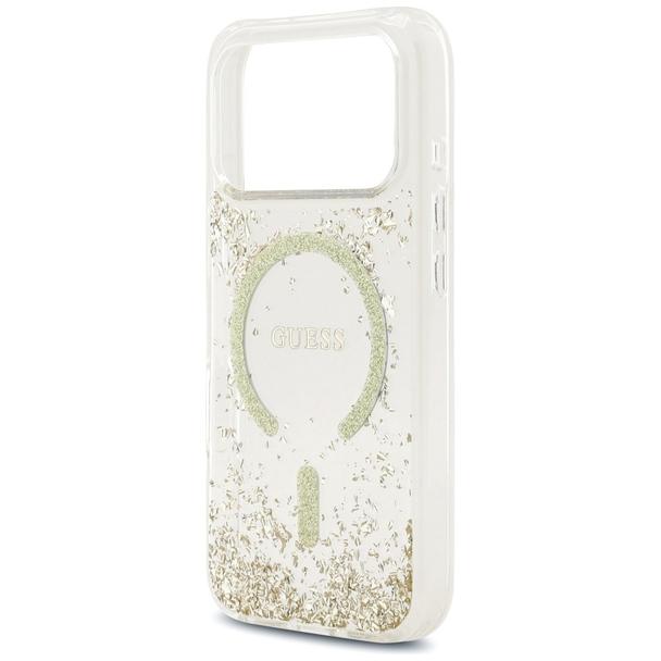 GUESS futerał do IPHONE 17 Pro kompatybilny z MagSafe GUHMP17LRGRGED (Resin Bottom Glitter) złoty