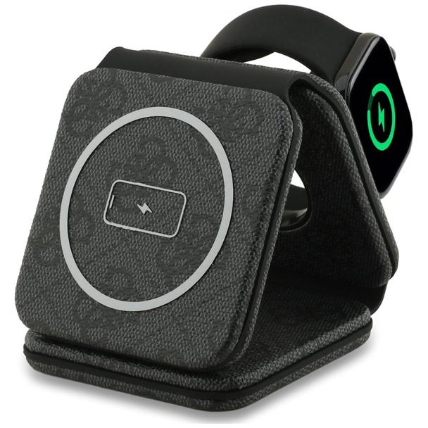 Ładowarka indukcyjna 3w1 zgodna z MagSafe 15W GUESS GUE005439 czarna