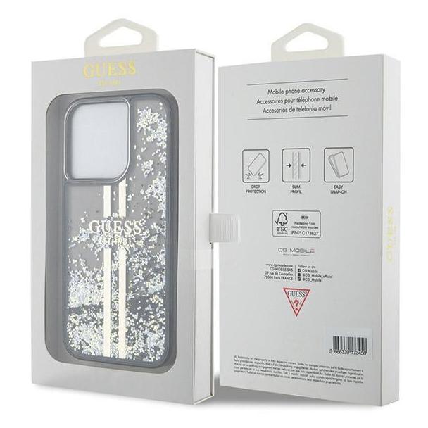 GUESS futerał do IPHONE 15 Pro Max GUHCP15XLFCSEGK (Liquid Glitter Gold Stripes) czarny