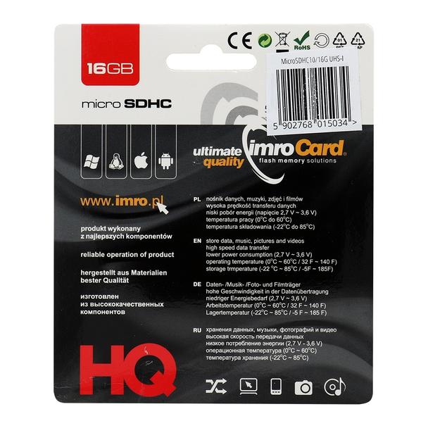 IMRO karta pamięci microSD 16GB 100MB/s class 10 UHS I