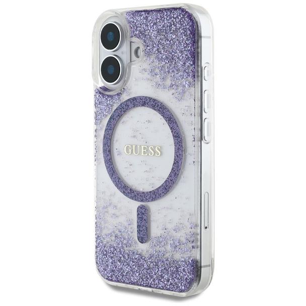 GUESS futerał do IPHONE 16 kompatybilny z MagSafe GUHMP16SRGRGEU (Resin Bottom Glitter) fioletowy