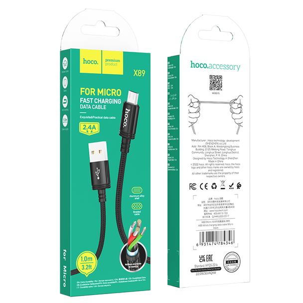 Kabel USB A do Micro USB Hoco 2,4A 1 m X89 czarny
