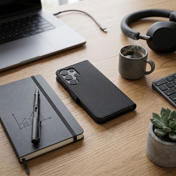 Etui z klapką na Motorola G67 / G77 4Card RFID antykradzieżowe tech fabric czarne