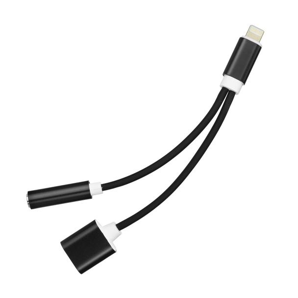 Adapter AUX 2w1 Lightning (męski) do Lightning (żeński) / Jack 3,5 mm (żeński) czarny