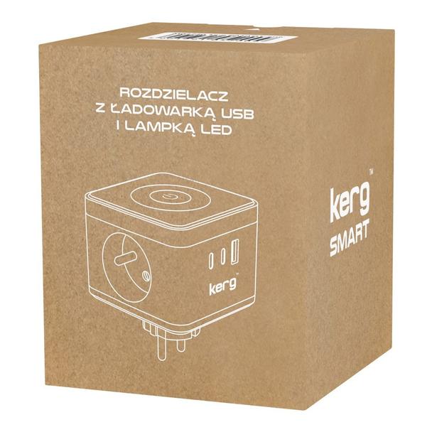 KERG Kostka zasilająca 2-gniazdowa + ładowarka USB-A+USB-C + lampka LED 16A/250V~ Smart biała