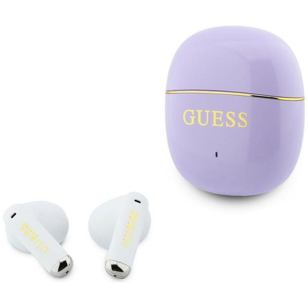 Słuchawki bezprzewodowe douszne TWS Guess Glossy Gold Line Classic fioletowe