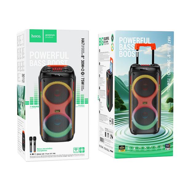 EOL HOCO głośnik bluetooth + 2 x bezprzewodowe mikrofony HA7 czarny