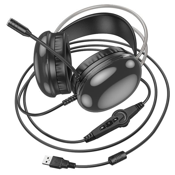 Słuchawki przewodowe nauszne gamingowe USB A Hoco 2 m W109 PLUS czarne