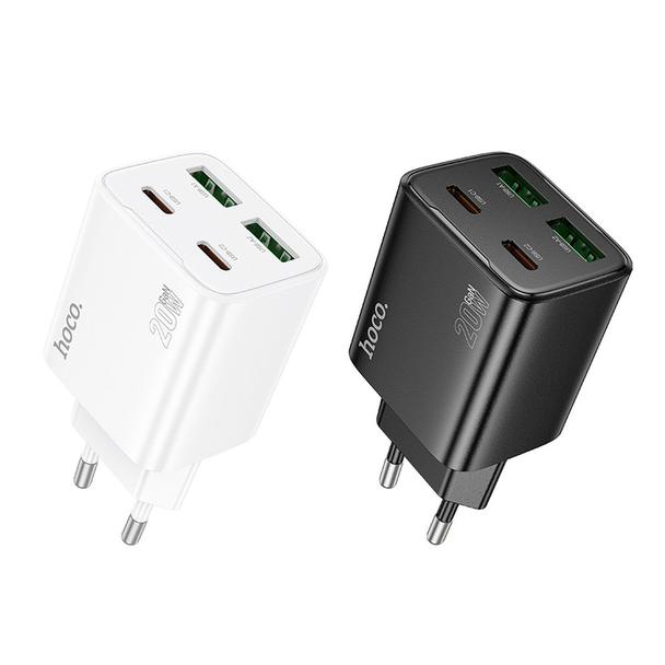Ładowarka sieciowa do telefonu Hoco 2 x USB C + 2 x USB A QC3.0 PD 3A 20W N55 czarna