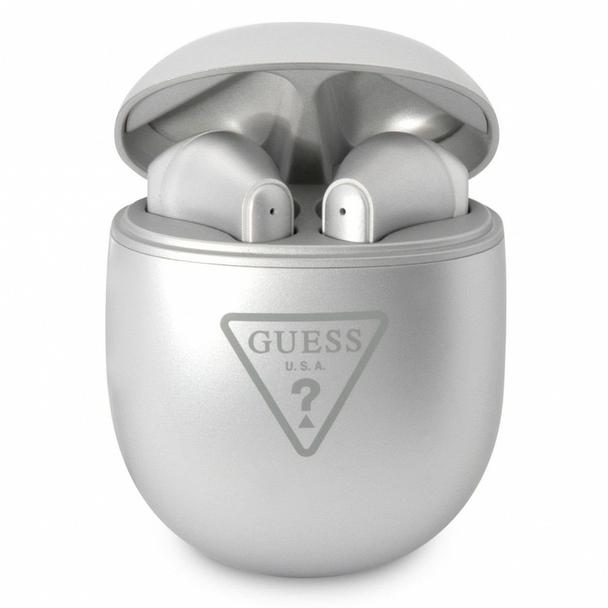 GUESS słuchawki bezprzewodowe bluetooth TWS + stacja dokująca GUTWST82TRS (Triangle Logo) srebrne