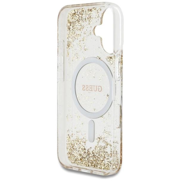 GUESS futerał do IPHONE 16 kompatybilny z MagSafe GUHMP16SRGRGED (Resin Bottom Glitter) złoty
