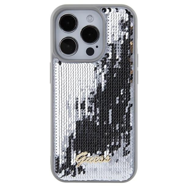 GUESS futerał do IPHONE 15 Pro GUHCP15LPSFDGSS (Sequin Script Metal) srebrny