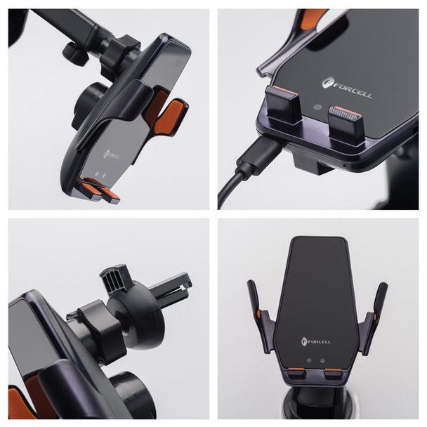Uchwyt na telefon do samochodu indukcyjny Forcell F-Grip HS6 15W do szyby / kratki czarny