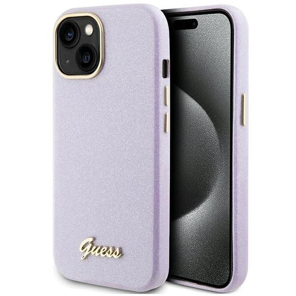 GUESS futerał do IPHONE 13 / 14 / 15 GUHCP15SPGMCSL (Glitter Glossy Script) liliowy