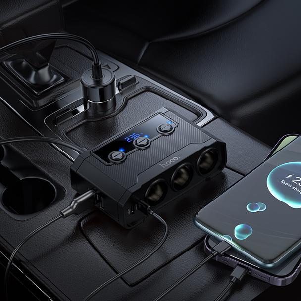 Ładowarka samochodowa Hoco z rozdzielaczem 2xUSB A + 2xUSB C + 3 port zapalniczki QC3.0 PD 240W Z64 czarna
