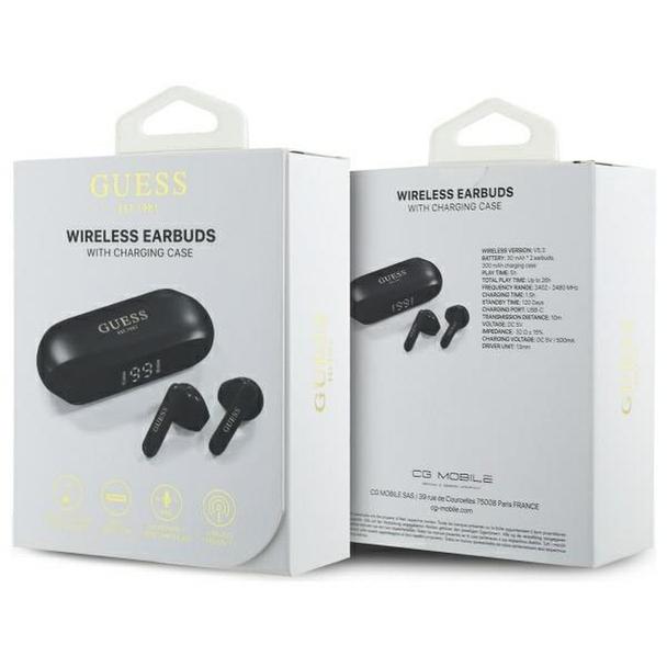 GUESS słuchawki bezprzewodowe bluetooth TWS GUTWSC2MCDSK (Elongated Metallic Classic Printed Logo) czarne