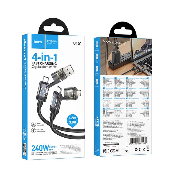 Kabel 4w1 USB A/C do USB C/Lightning Hoco 240W 1,2 m U151 czarny