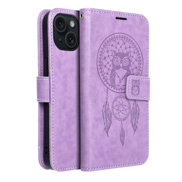 Etui z klapką na iPhone 15 Mezzo Book łapacz snów fioletowe