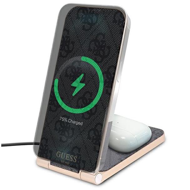 Ładowarka indukcyjna Guess 2w1 zgodna z MagSafe 15W składana GUDCFAL4PEGK złota